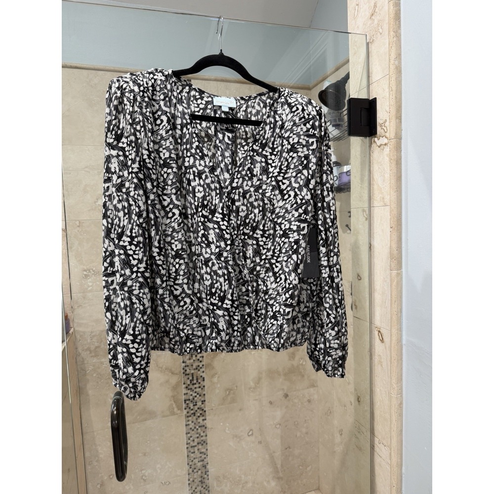 Veronica M Los Angeles Blouse 1X Mock Wrap Animal Print Glitter TF-1975 NEW